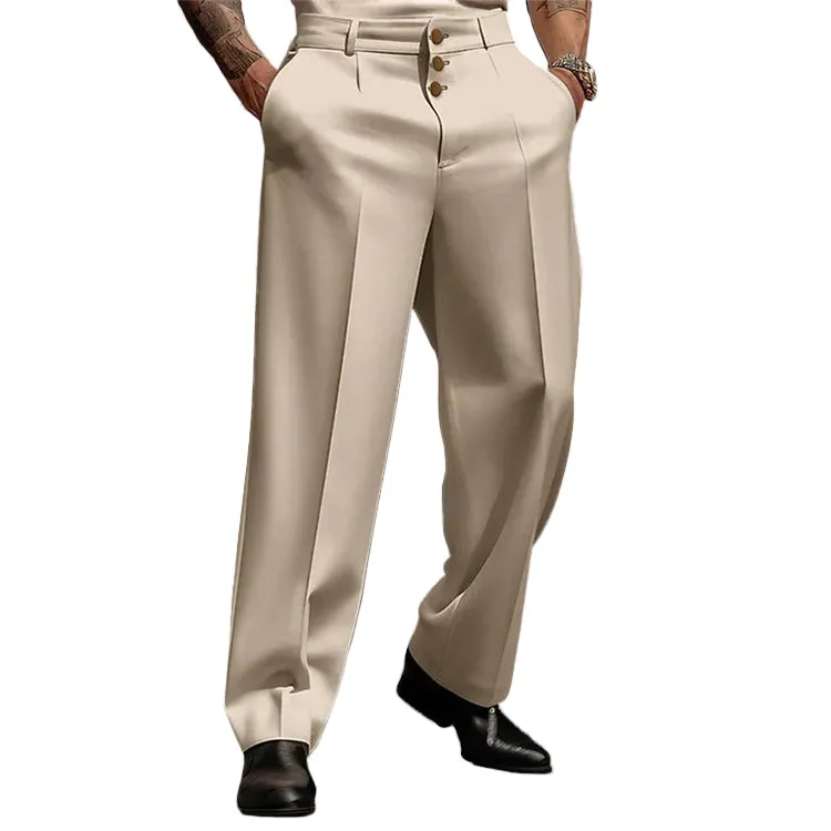 Men's Business Solid Three Button Pockets Straight Leg Suit Pants 250199996