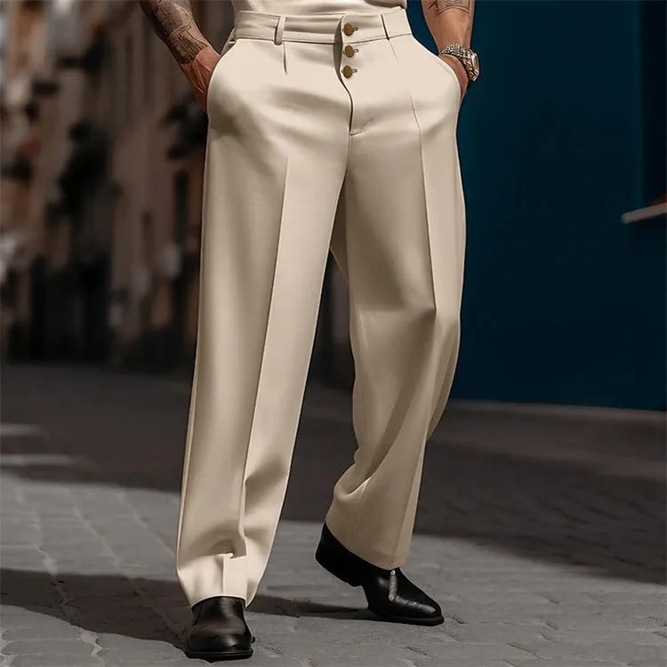 Men's Business Solid Three Button Pockets Straight Leg Suit Pants 250199996