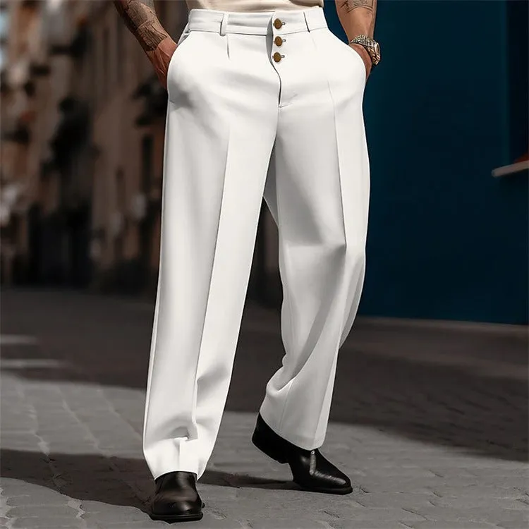 Men's Business Solid Three Button Pockets Straight Leg Suit Pants 250199996