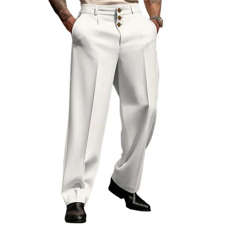 Men's Business Solid Three Button Pockets Straight Leg Suit Pants 250199996