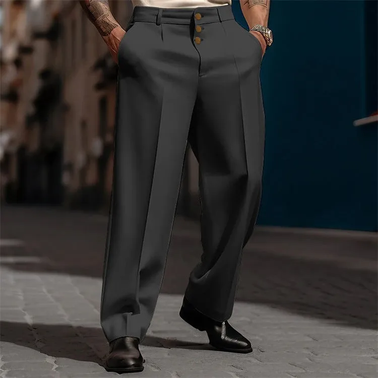 Men's Business Solid Three Button Pockets Straight Leg Suit Pants 250199996