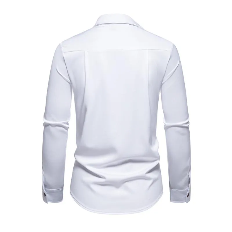 Men's Casual Lapel Slanted Placket Asymmetric Slim Fit Long Sleeve Shirt 50452395M