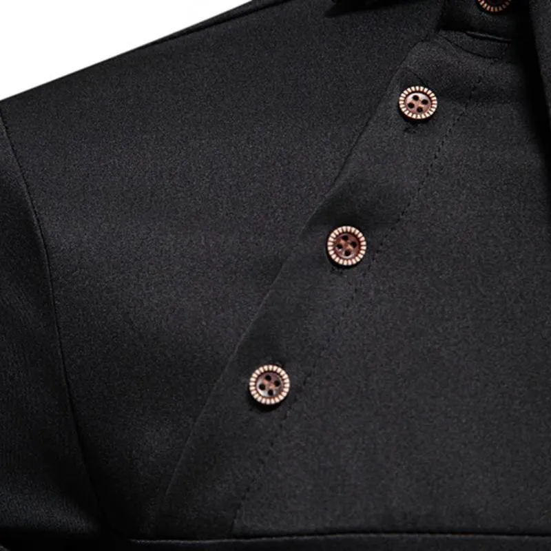 Men's Casual Lapel Slanted Placket Asymmetric Slim Fit Long Sleeve Shirt 50452395M