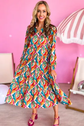 Multicolor Geometric Tiered Boho Dress