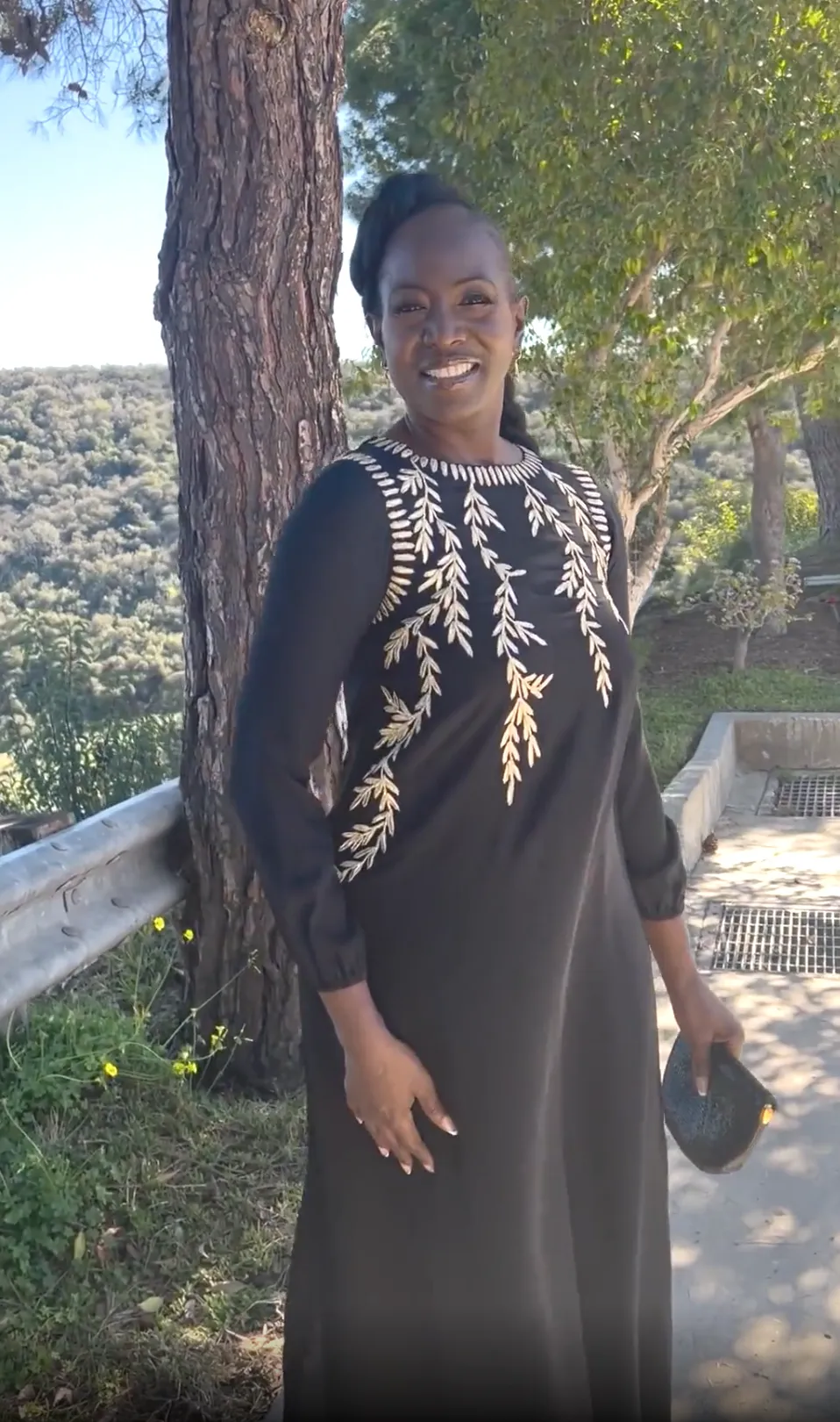 Nawal Modest Long Formal Gold Embellished Maxi Dress - Black