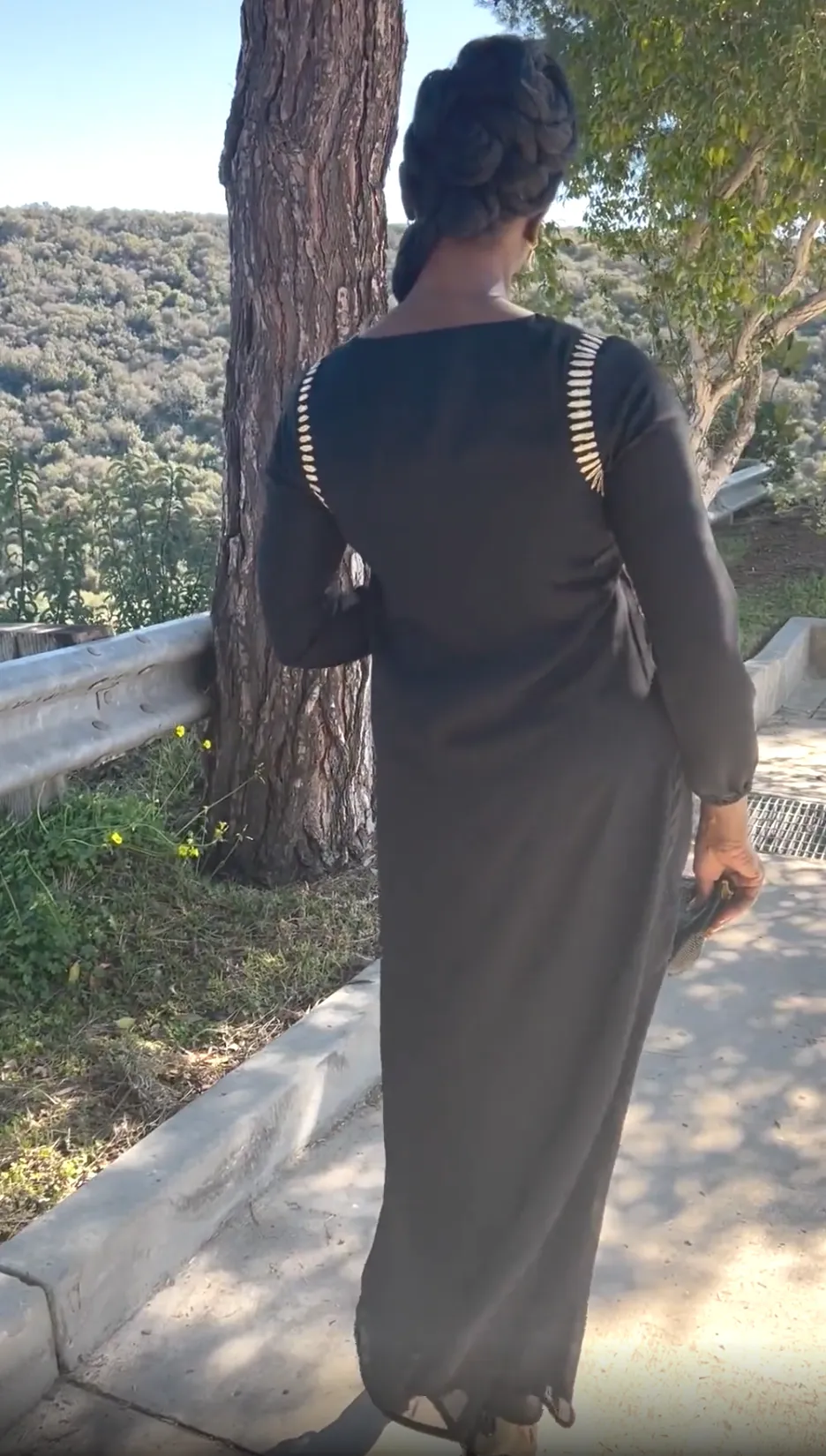 Nawal Modest Long Formal Gold Embellished Maxi Dress - Black
