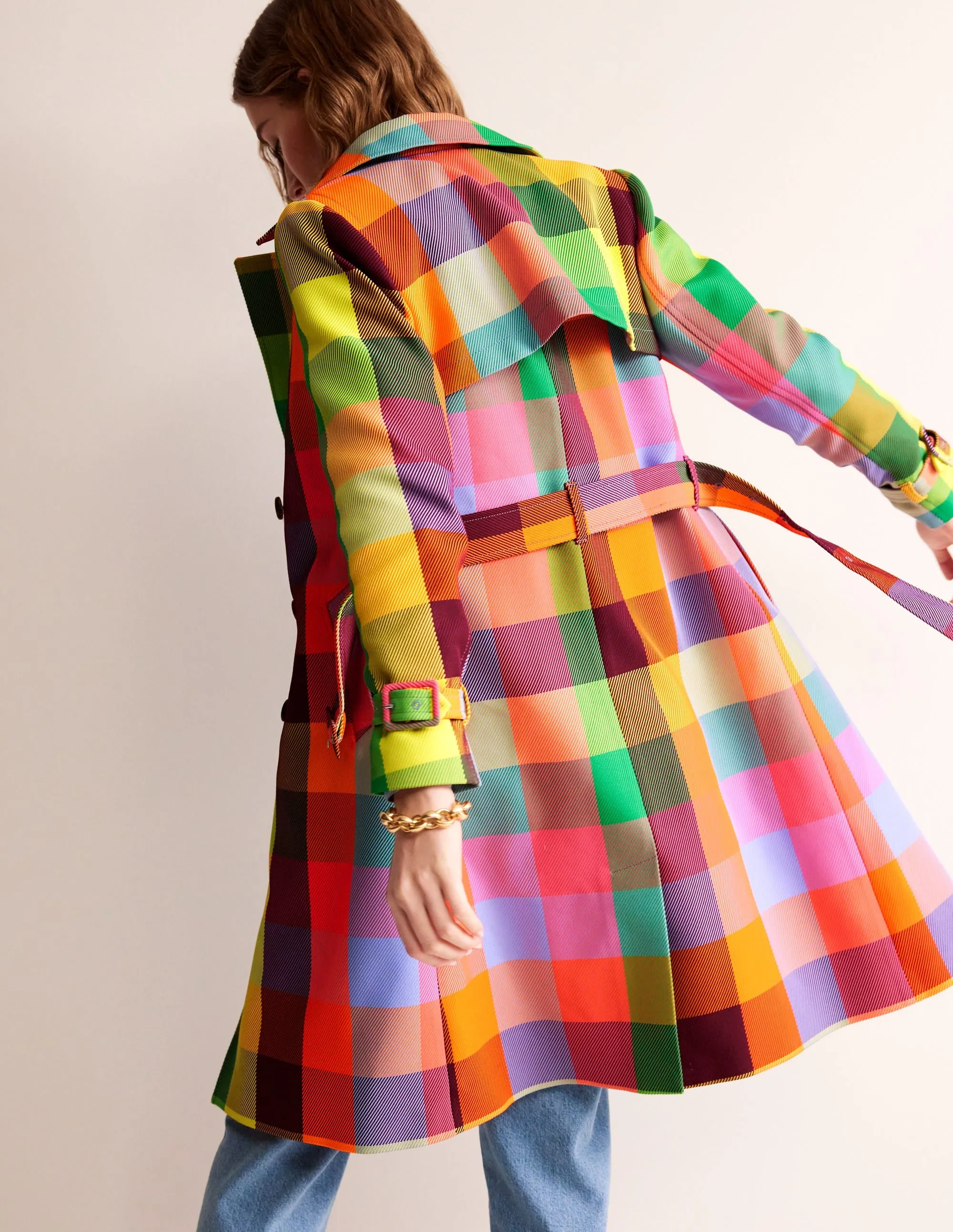Neon Belted Trench Coat-Check