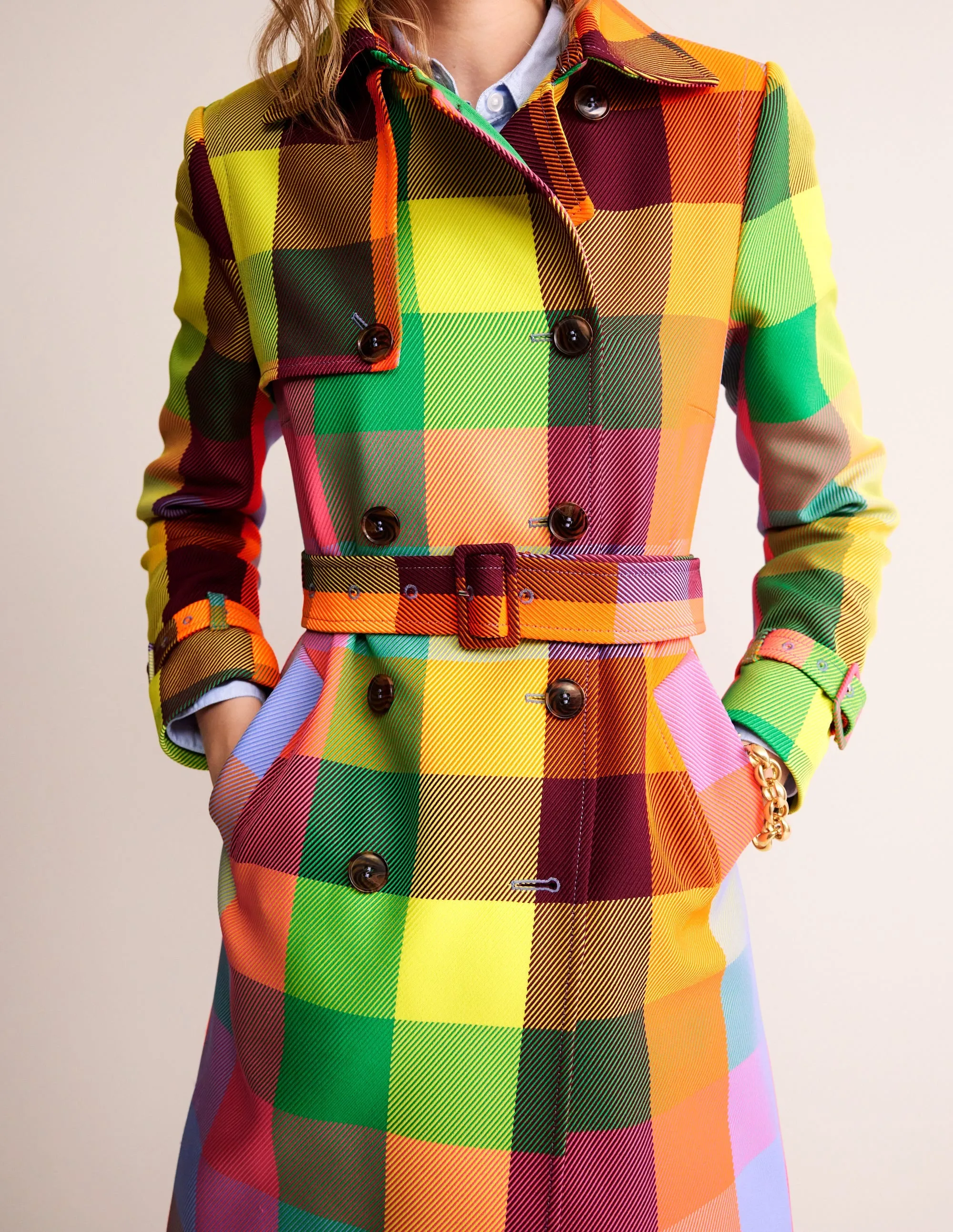 Neon Belted Trench Coat-Check
