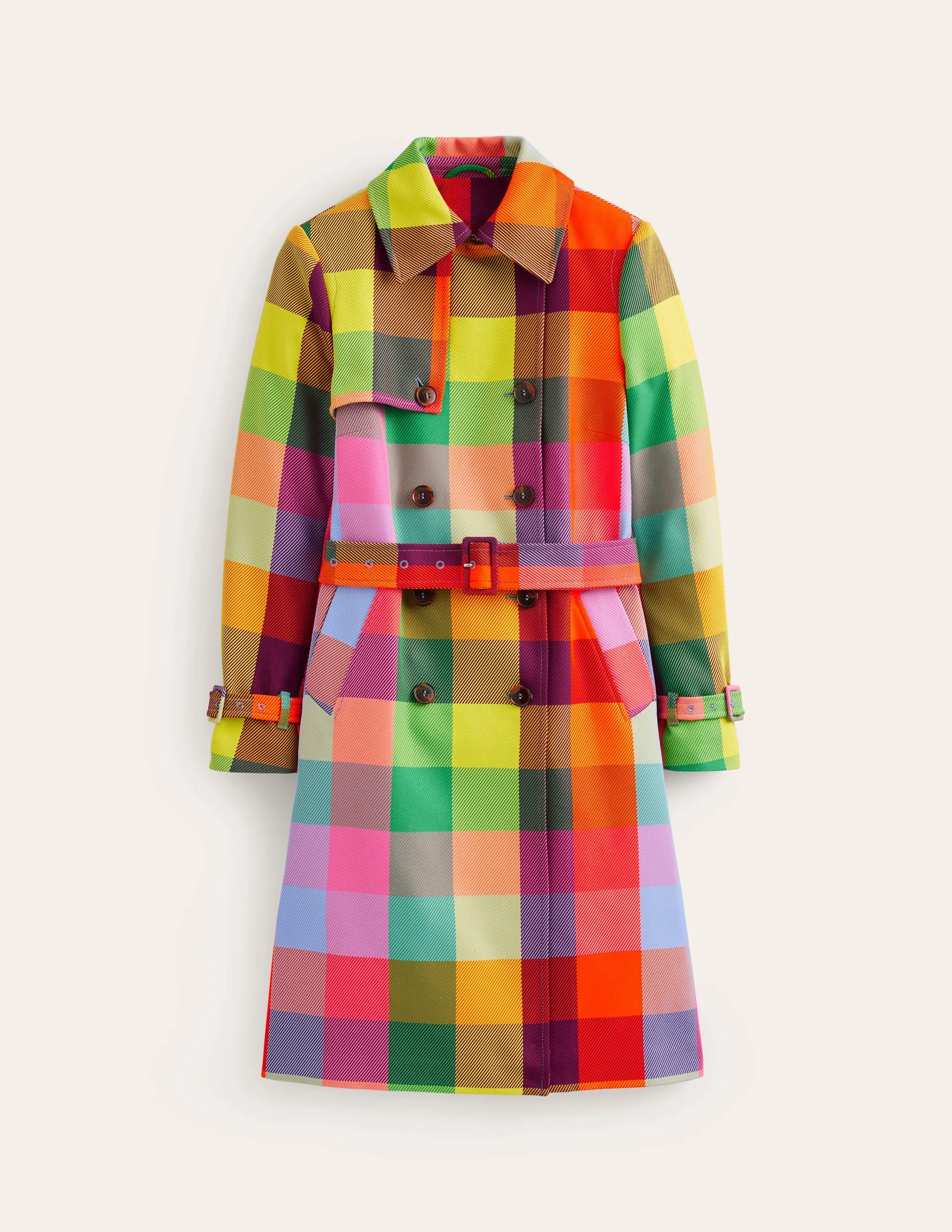 Neon Belted Trench Coat-Check