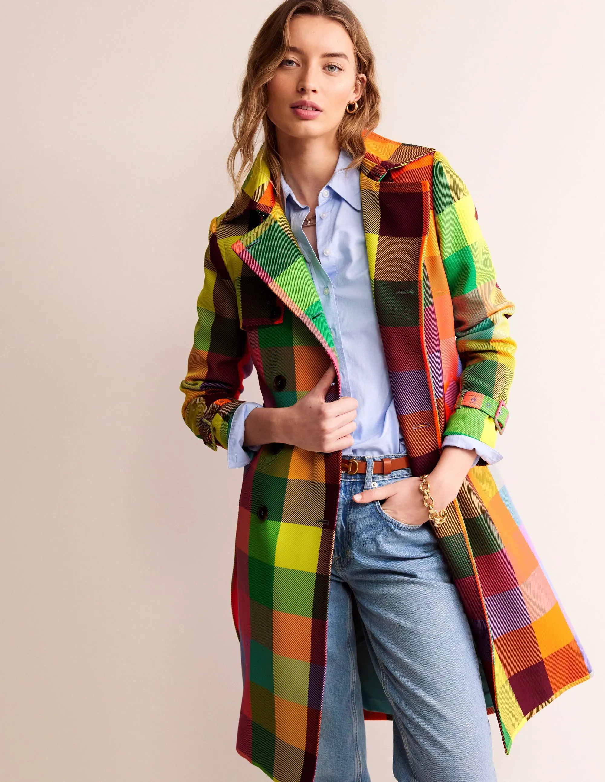 Neon Belted Trench Coat-Check
