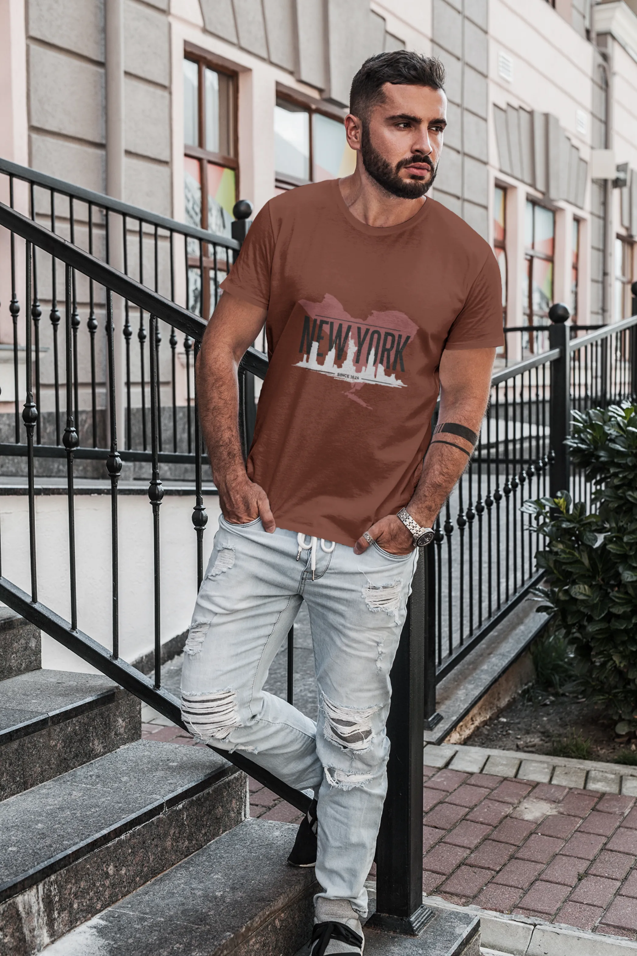 New York Skyline Printed T-shirt for men