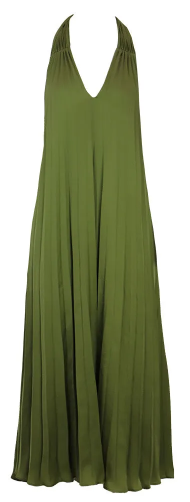 Olive Pleated Maxi Dress
