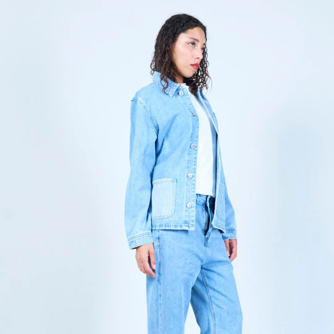 Patchwork denim jacket with button front wholesale