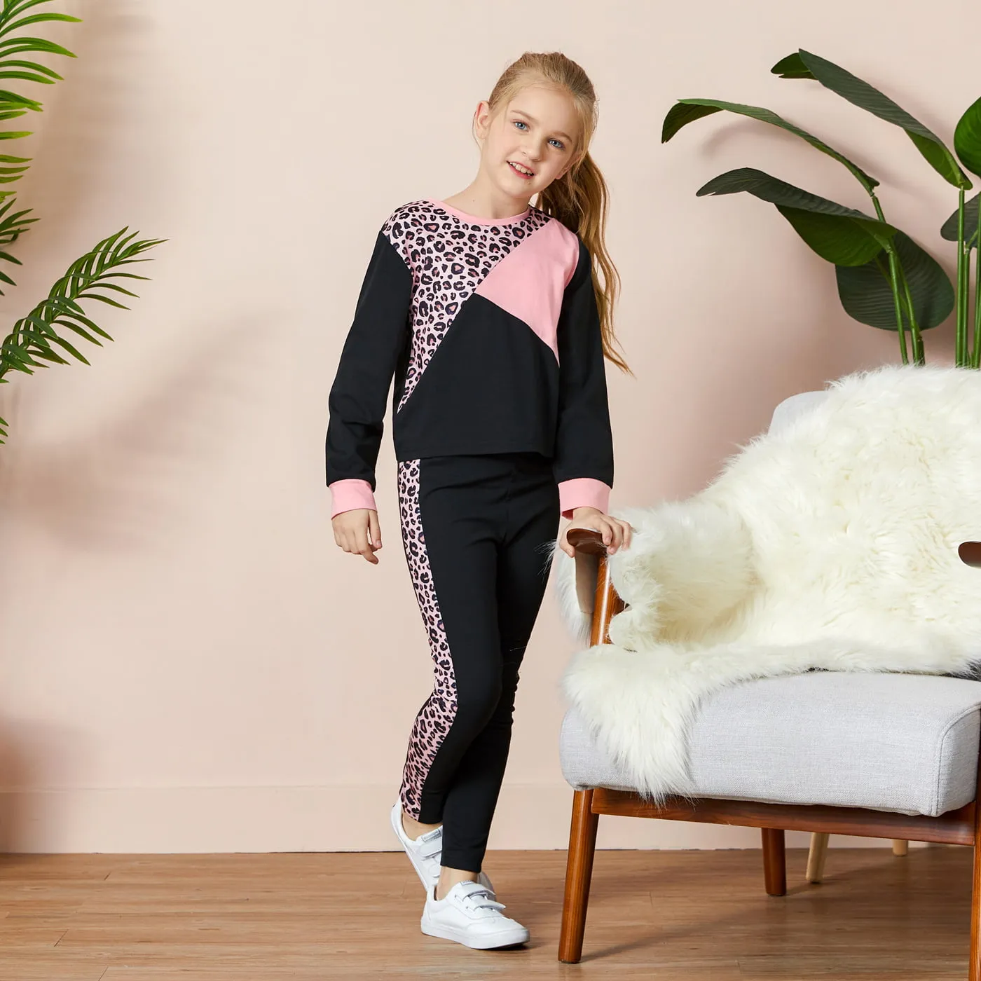 PatPat Kid Girls Sweatshirt and Jogger Set Leopard & Color Block Outfits Set Size 4-12