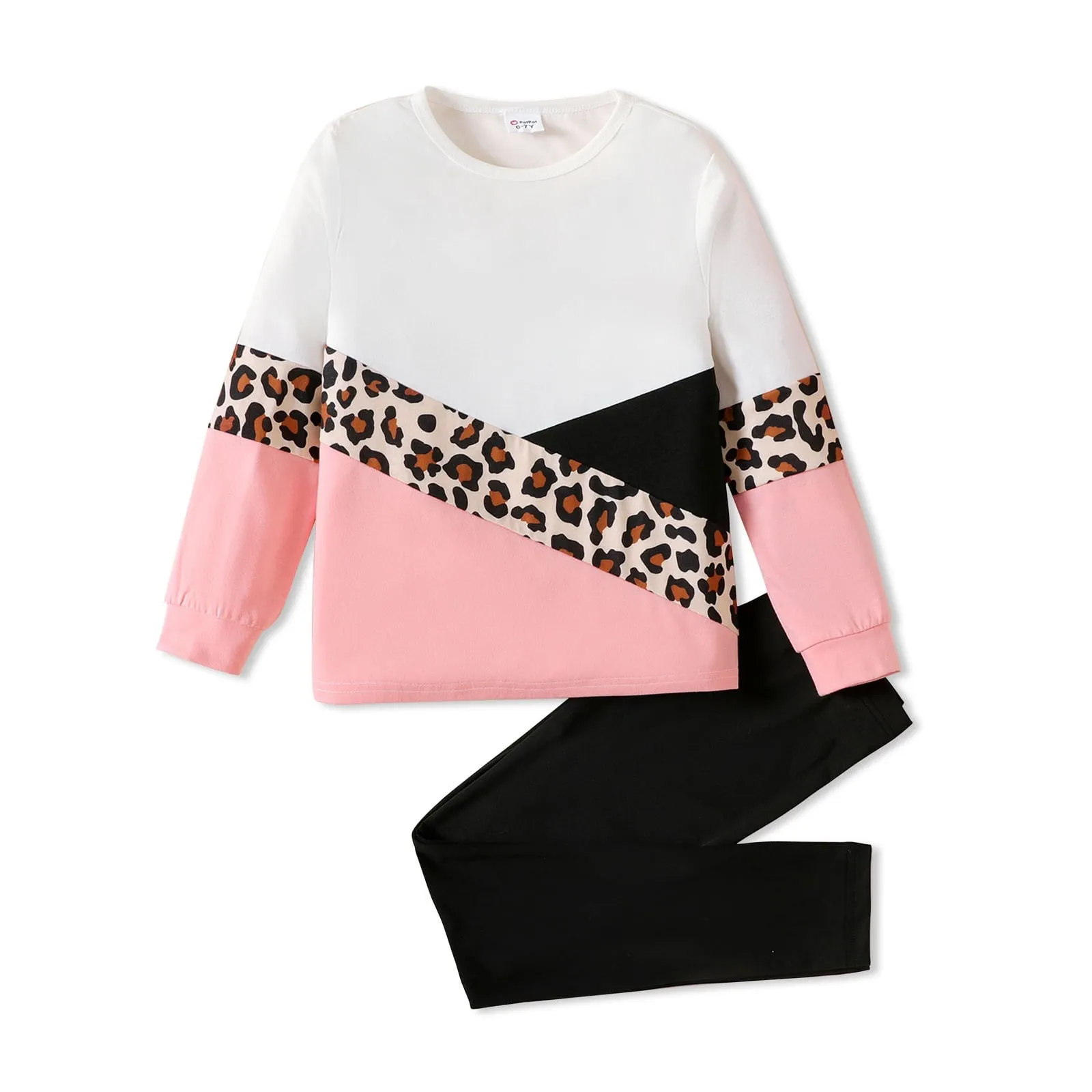 PatPat Kid Girls Sweatshirt and Jogger Set Leopard & Color Block Outfits Set Size 4-12
