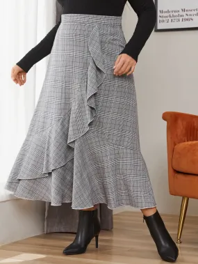 Plaid Zipper Long Plus Size Skirt