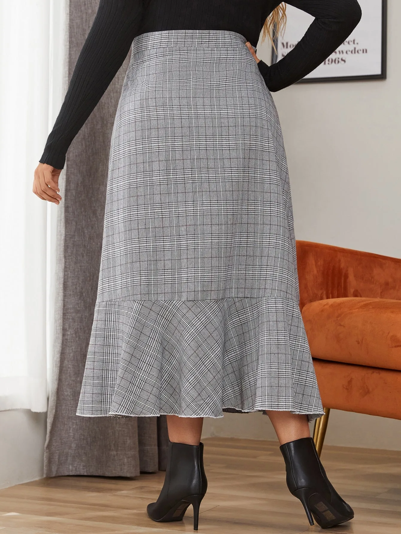 Plaid Zipper Long Plus Size Skirt