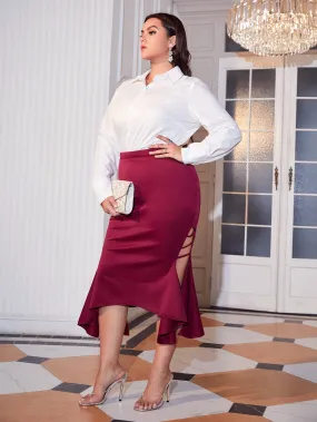 Plain Cut Out Long Plus Size Skirt