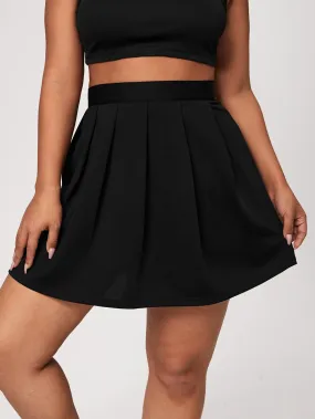 Plain Pleated Mini Plus Size Skirt