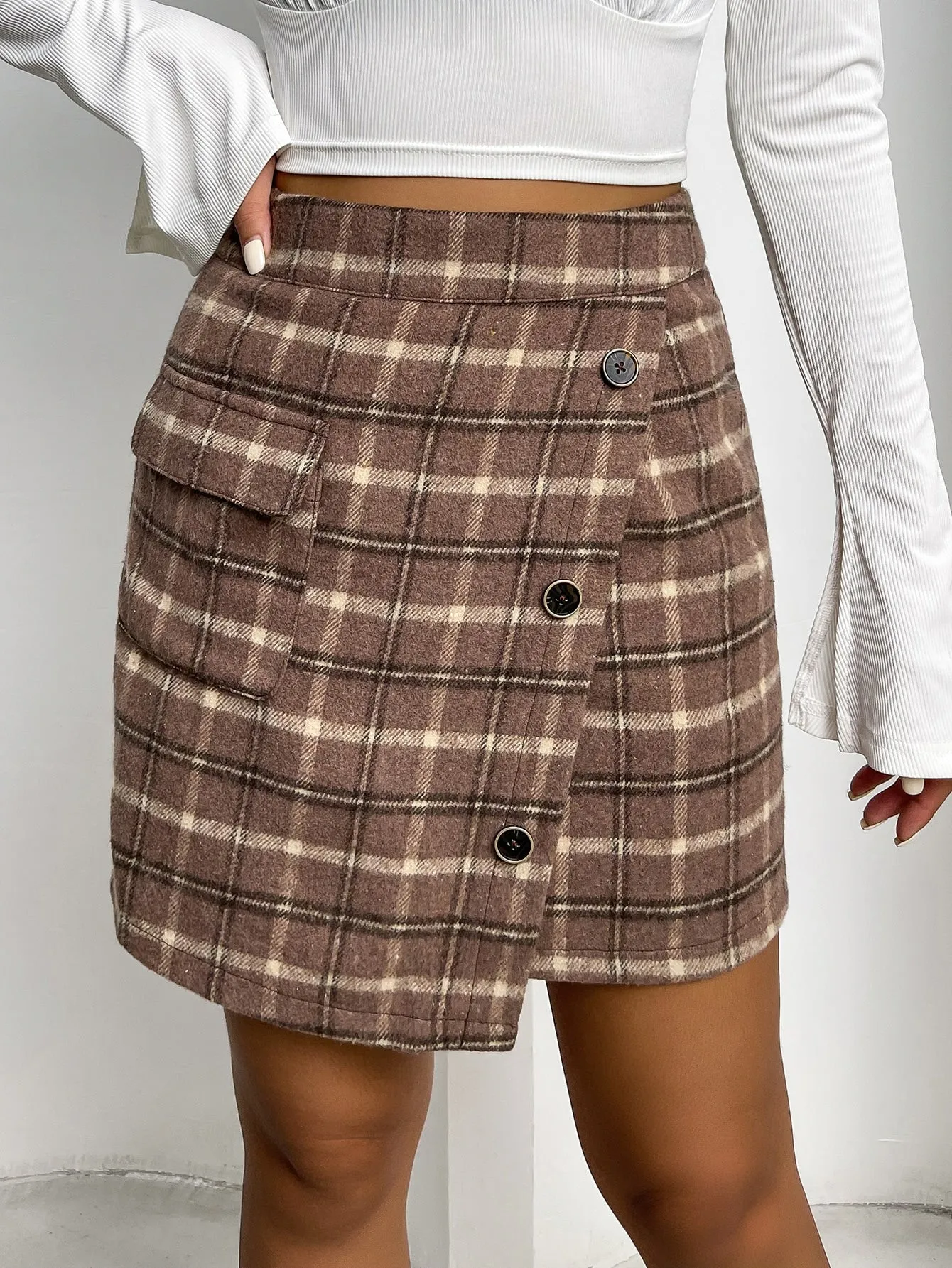 Preppy Plain Button Front High Waist Mini Women Skirt