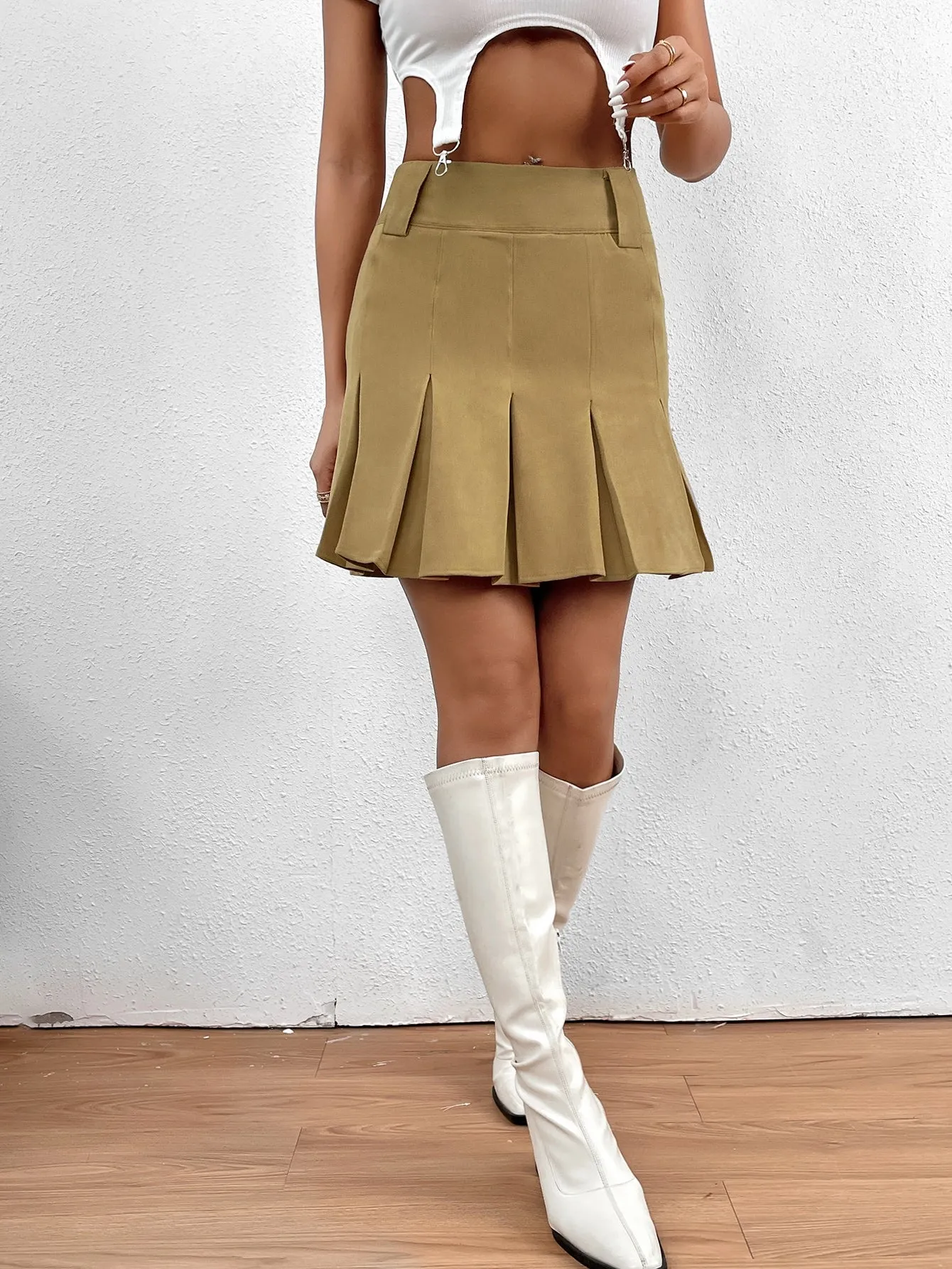 Preppy Plain Zipper High Waist Mini Women Skirts