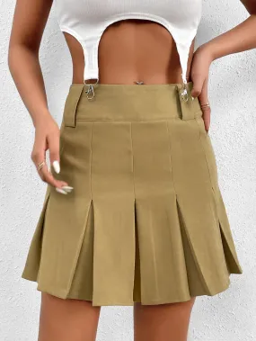 Preppy Plain Zipper High Waist Mini Women Skirts