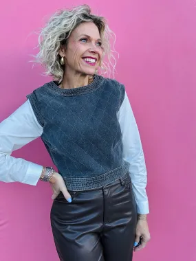 Quilted Denim with Poplin Sleeve