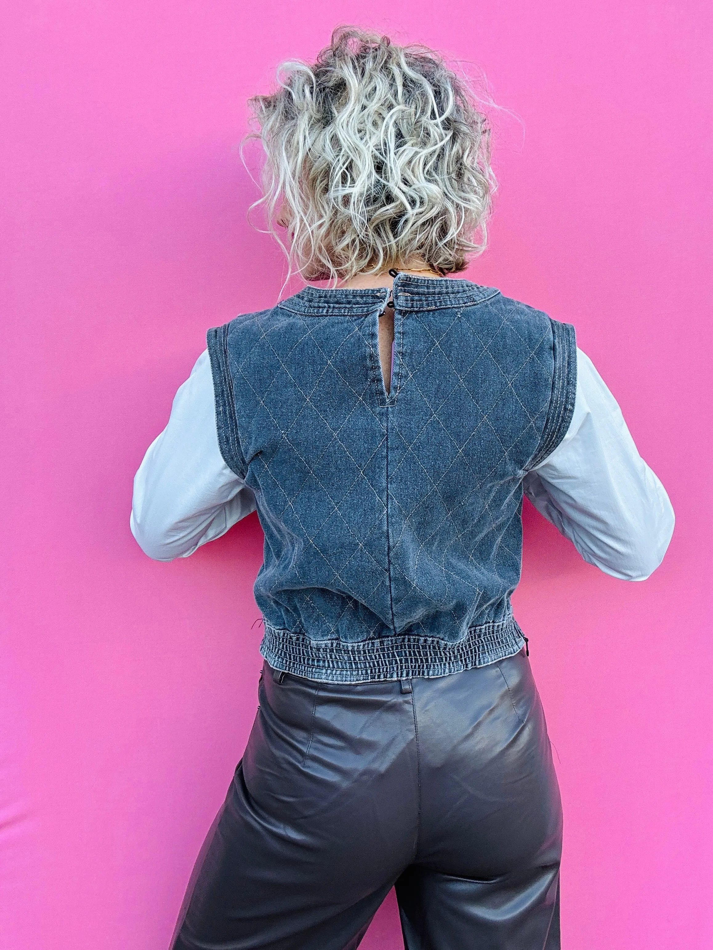 Quilted Denim with Poplin Sleeve