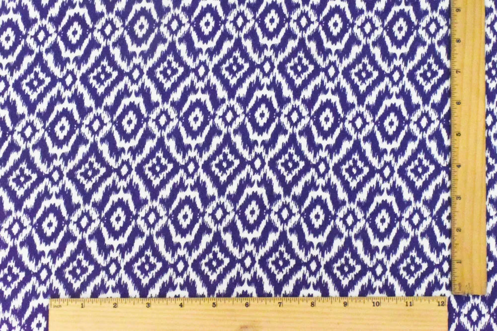 Royal Blue-White Ikat Printed Rayon Crepe Faille Woven Fabric