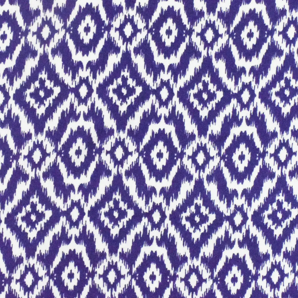 Royal Blue-White Ikat Printed Rayon Crepe Faille Woven Fabric