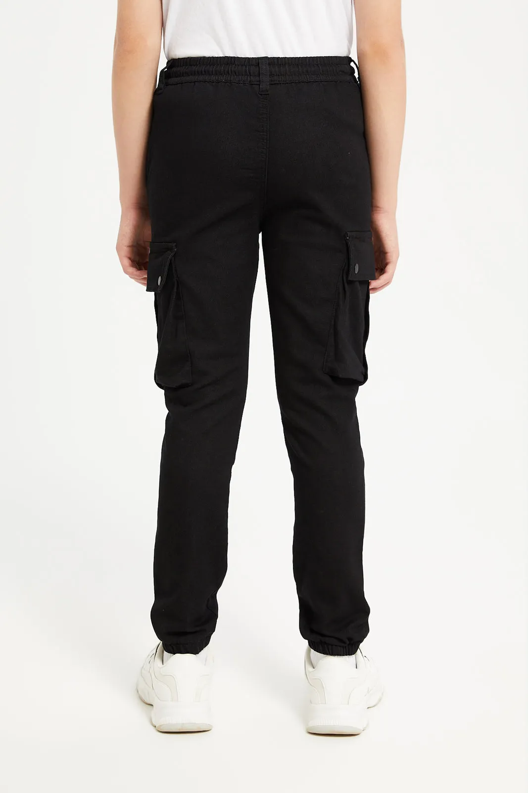 Senior Boys Black Pull On Cargo Joggers