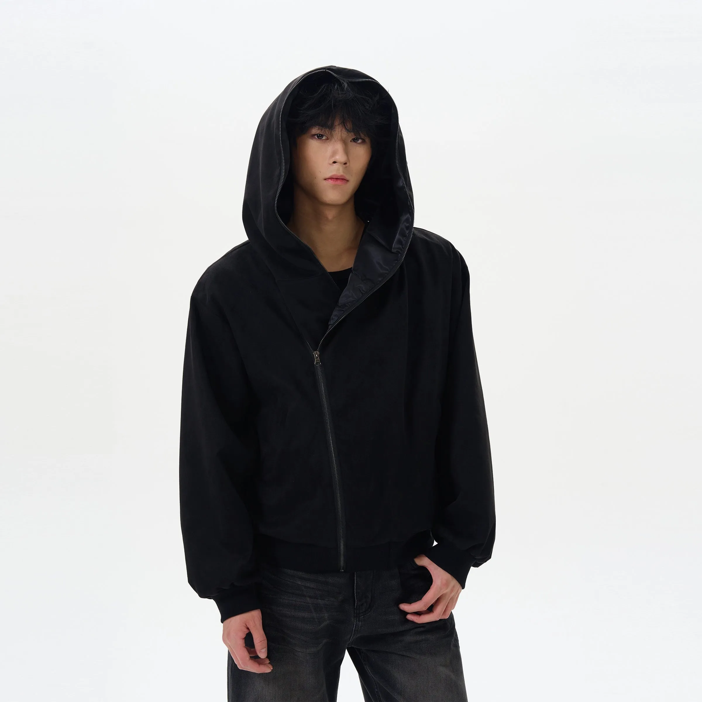 Suede Asymmetric Zip Hoodie Jacket