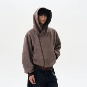 Suede Asymmetric Zip Hoodie Jacket