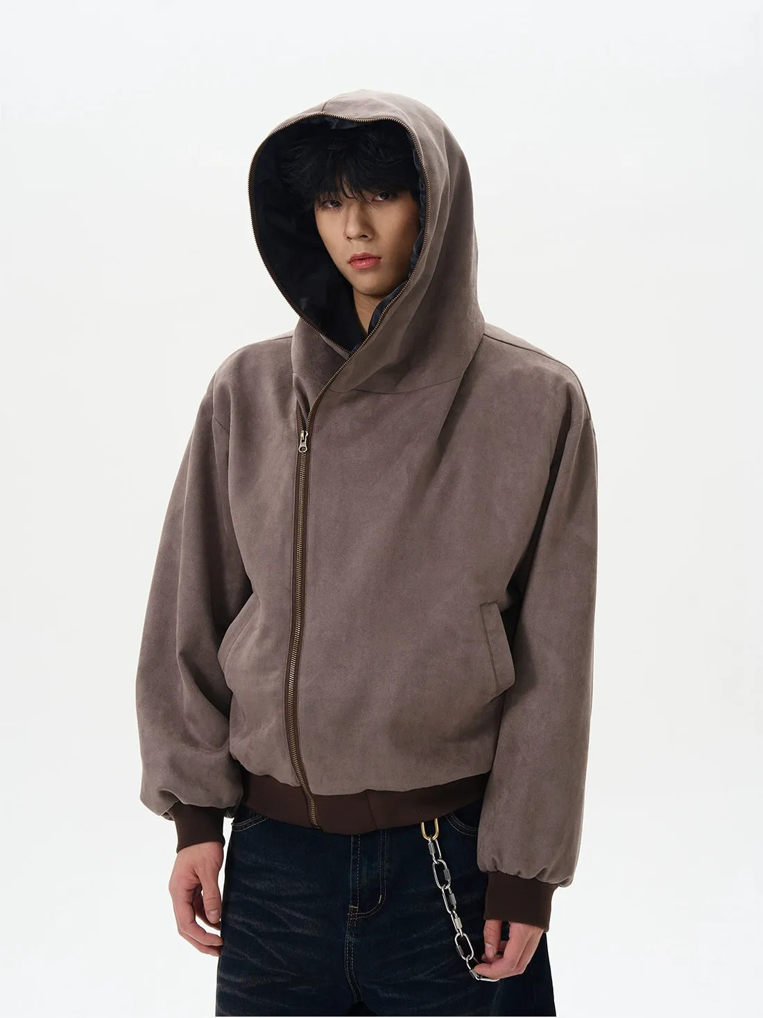 Suede Asymmetric Zip Hoodie Jacket