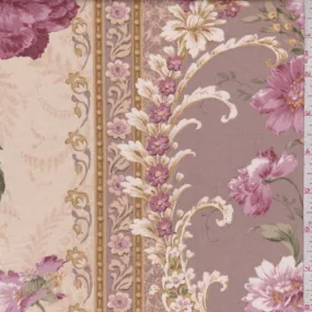 Taupe/Golden Beige Floral Stripe Print Cotton Fabric
