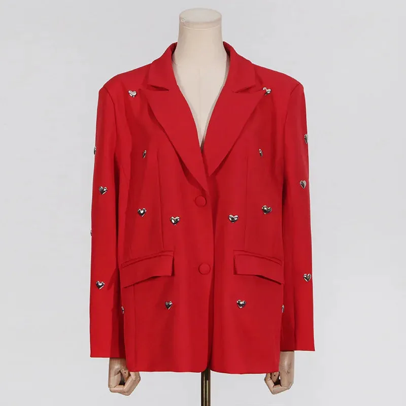 Trend4us Heart-Embellished Oversized Blazer Jacket