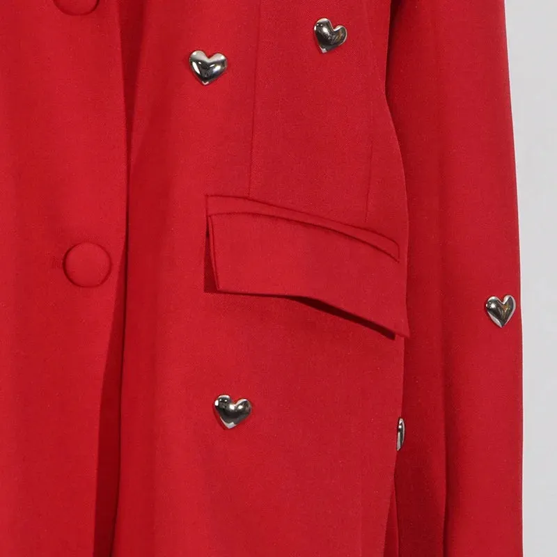 Trend4us Heart-Embellished Oversized Blazer Jacket