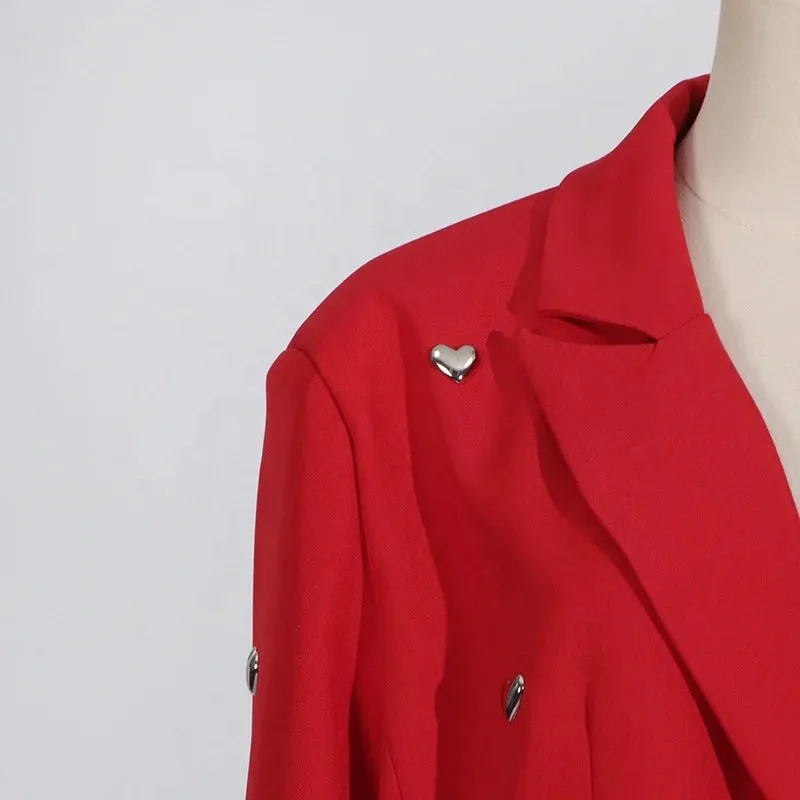 Trend4us Heart-Embellished Oversized Blazer Jacket