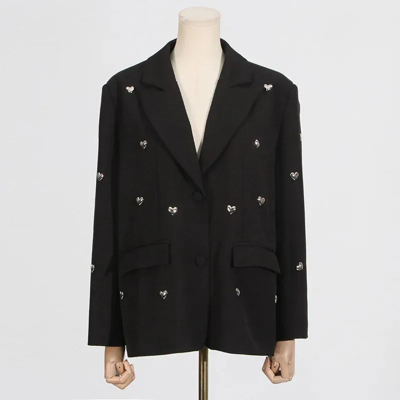 Trend4us Heart-Embellished Oversized Blazer Jacket