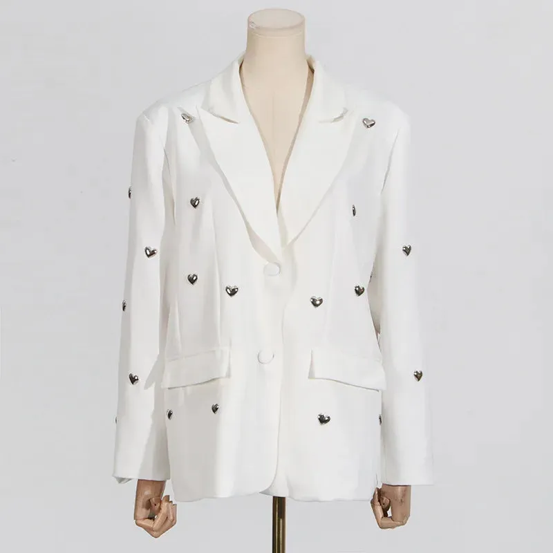 Trend4us Heart-Embellished Oversized Blazer Jacket