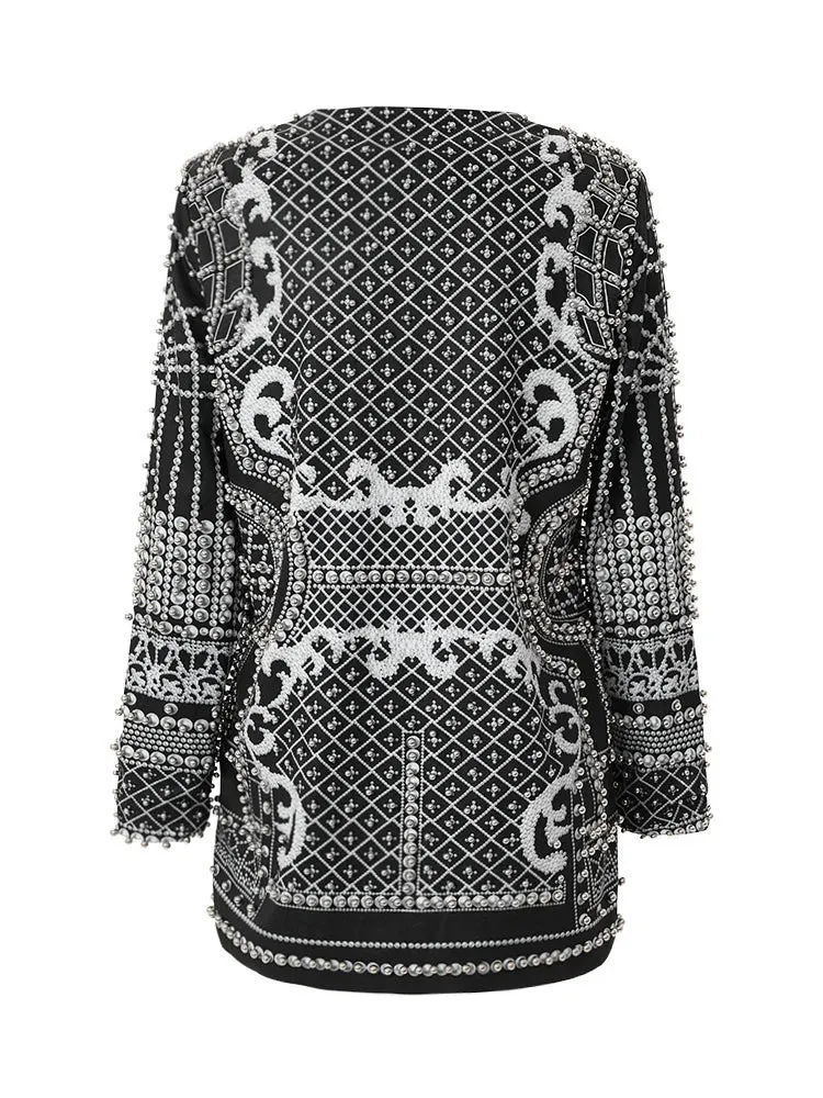 Trend4us Luxury Pearl-Embellished Blazer Jacket