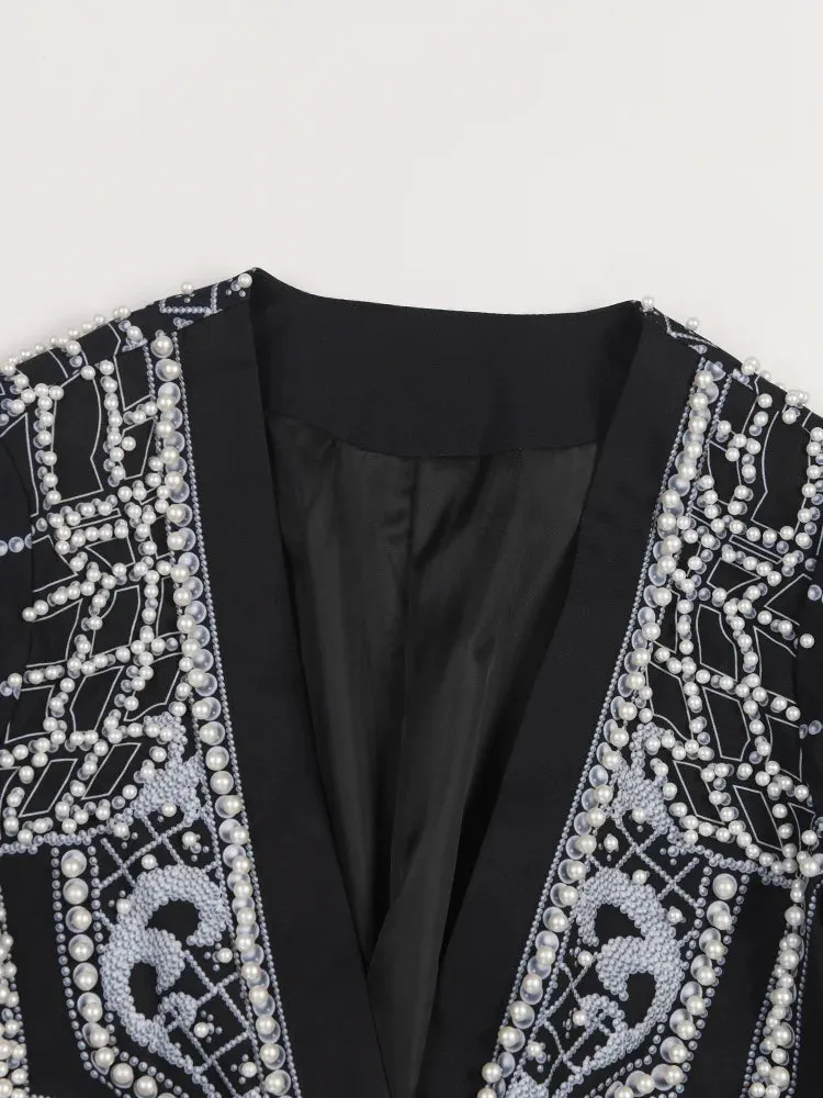 Trend4us Luxury Pearl-Embellished Blazer Jacket