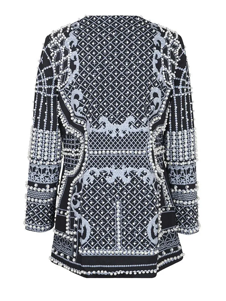 Trend4us Luxury Pearl-Embellished Blazer Jacket