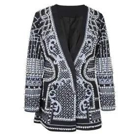 Trend4us Luxury Pearl-Embellished Blazer Jacket