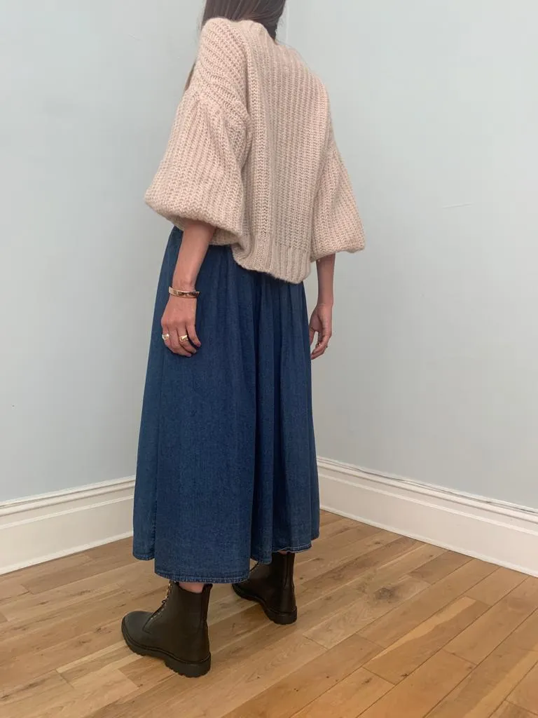 Vintage button front soft long denim skirt