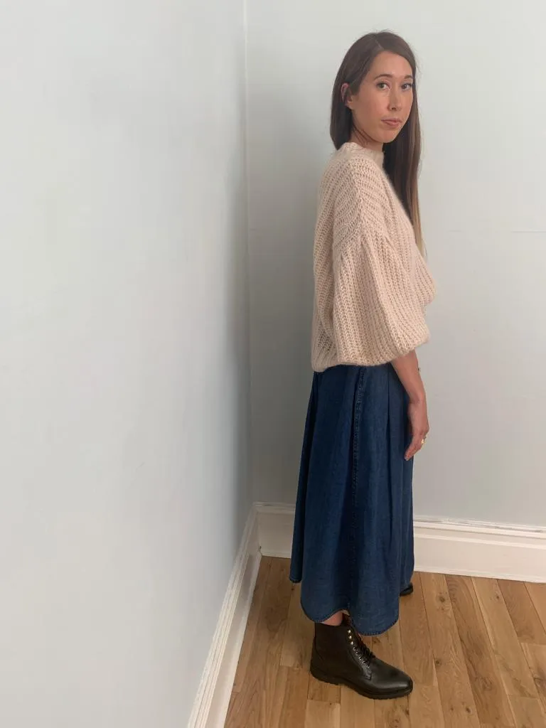 Vintage button front soft long denim skirt