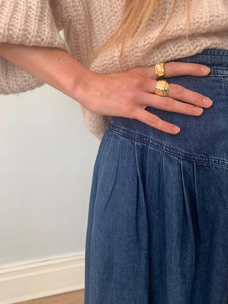 Vintage button front soft long denim skirt