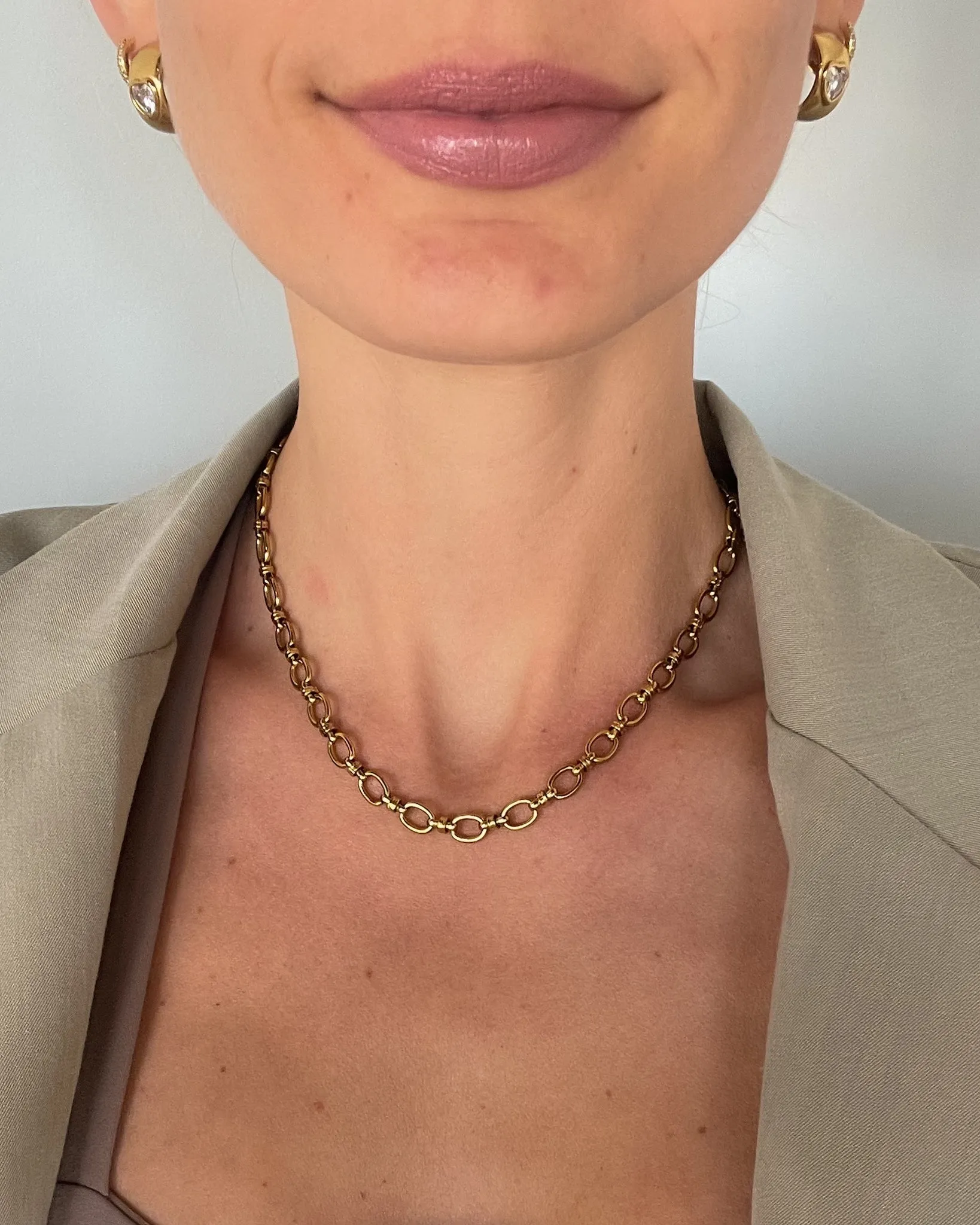 WATERPROOF STATEMENT LINK CHAIN NECKLACE 18k GOLD PVD
