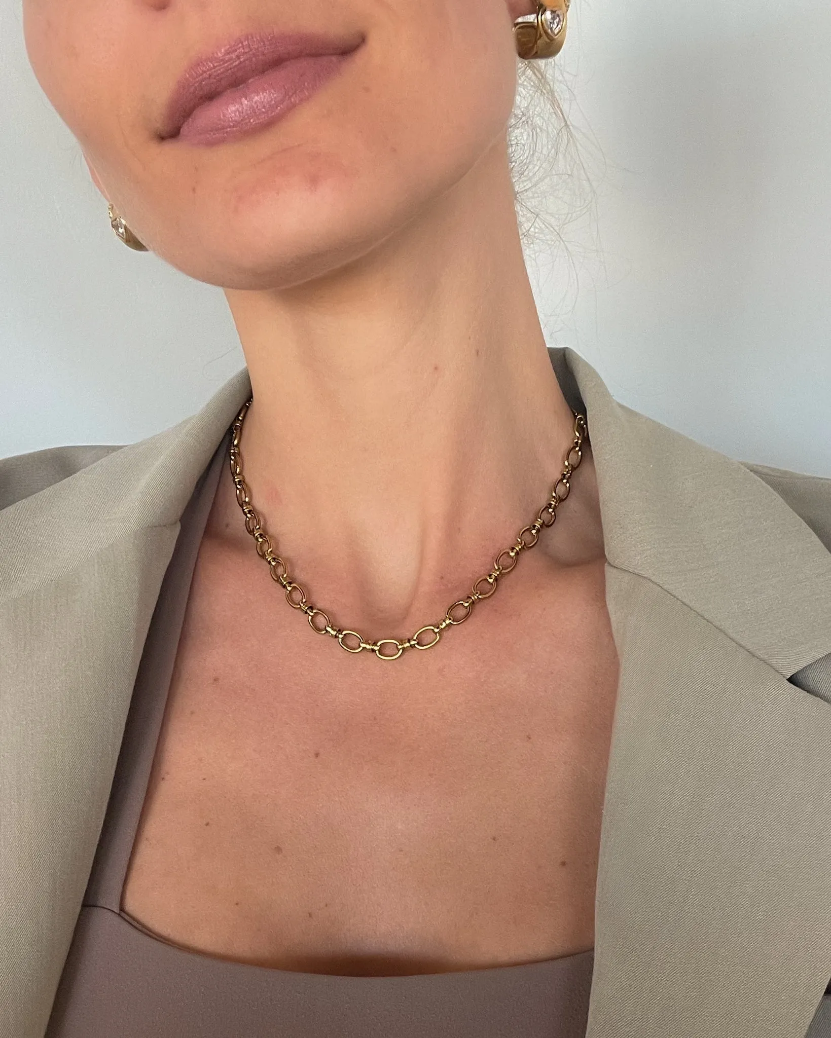 WATERPROOF STATEMENT LINK CHAIN NECKLACE 18k GOLD PVD