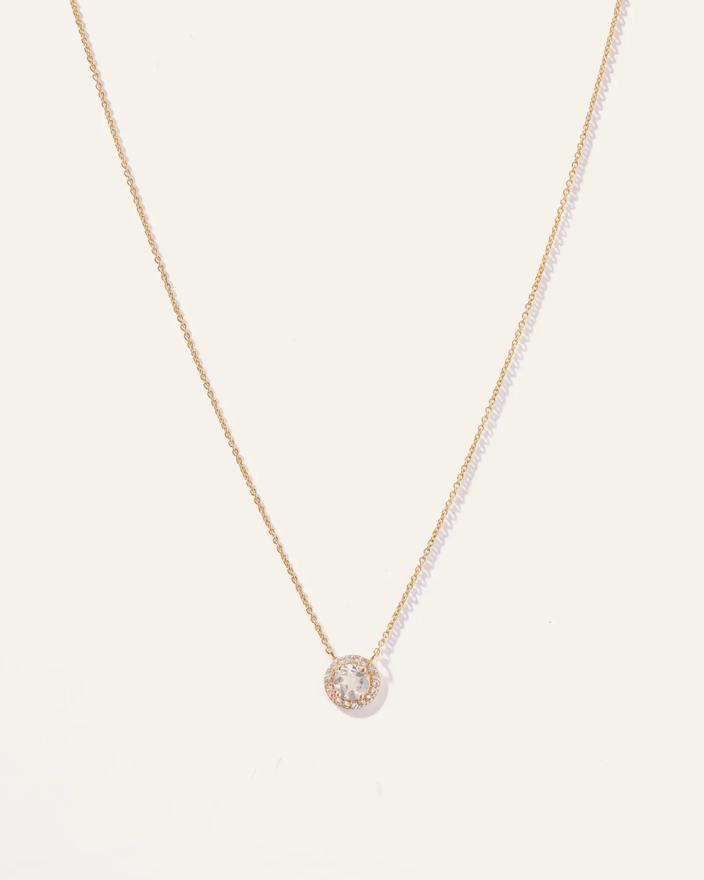 White Topaz Round Halo Necklace